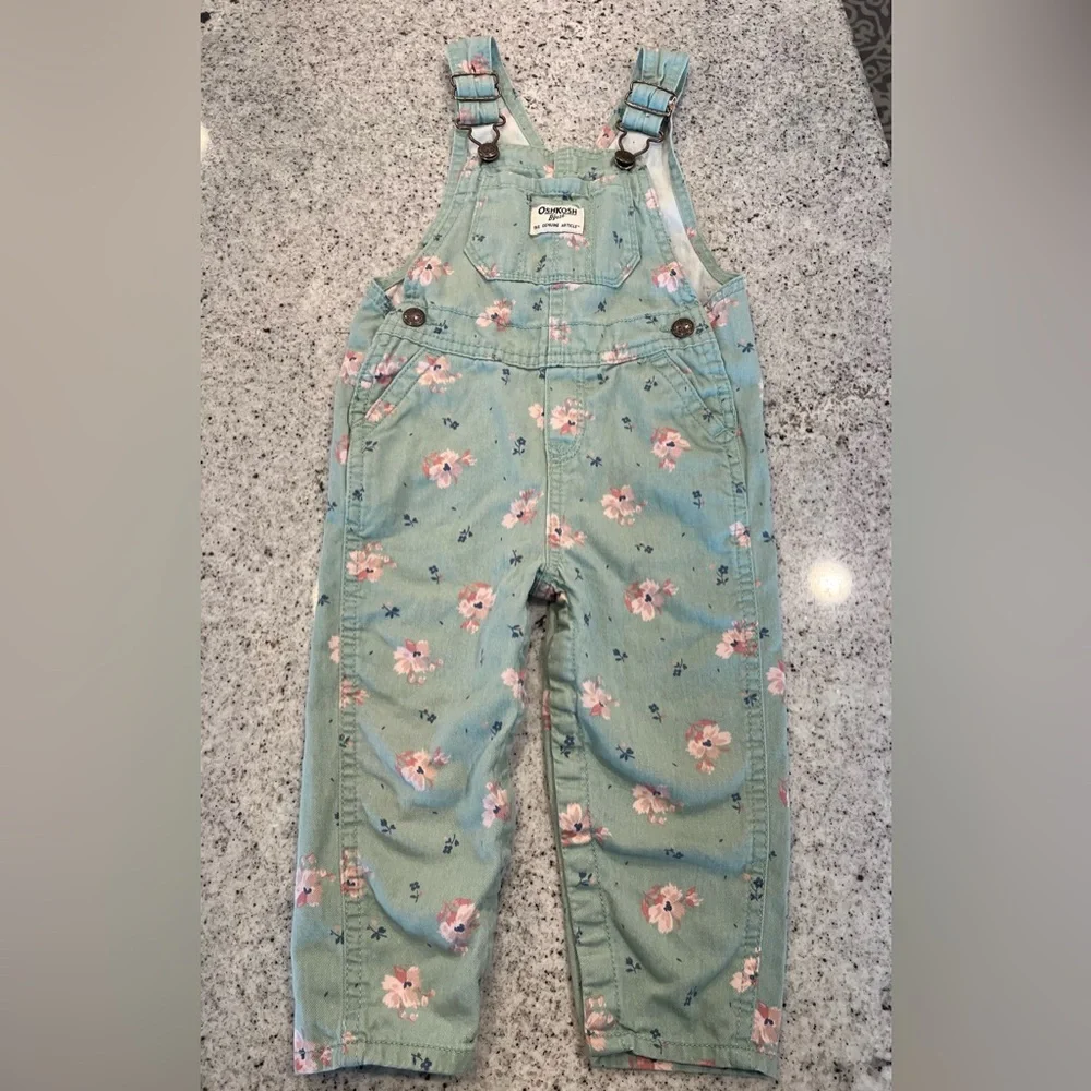 OshKosh B'gosh Floral Green Overalls 18 months